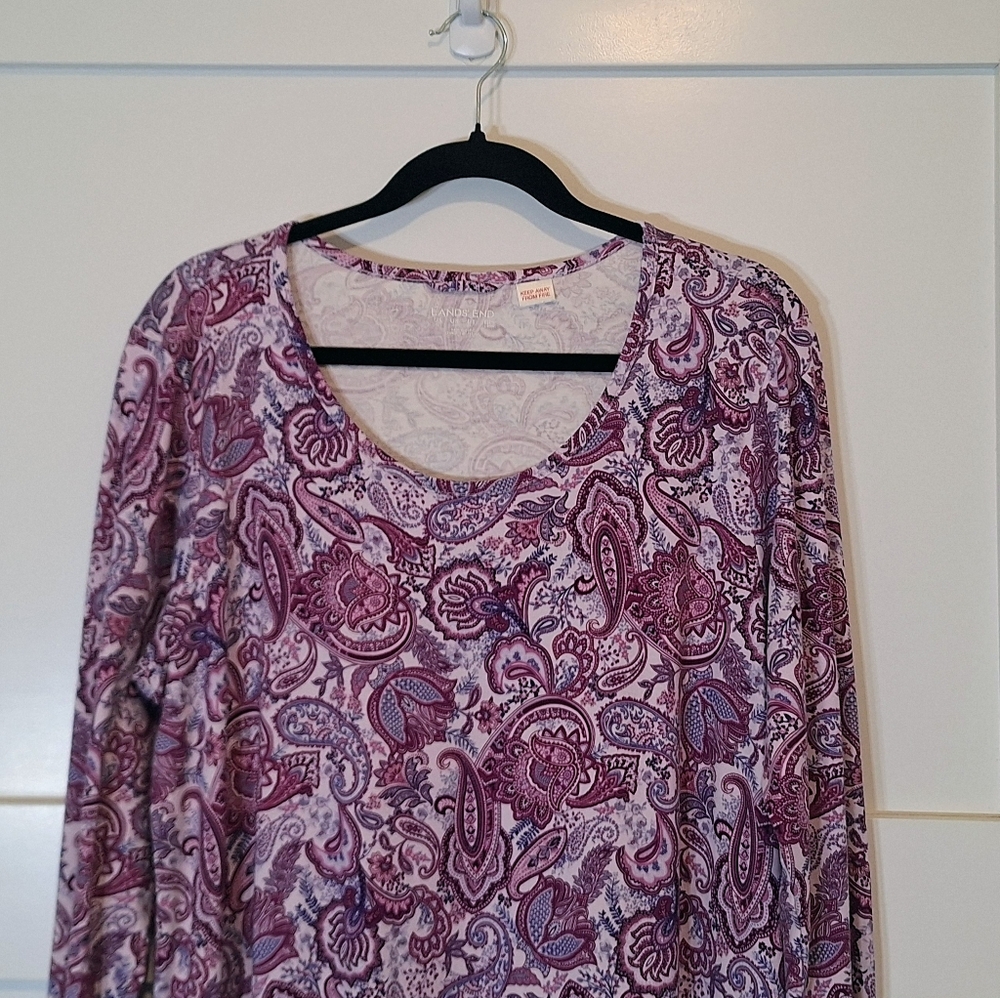 Lands' End Cotton Paisley Night Gown Long Sleeve Size XL Purple Pink - Picture 3 of 9